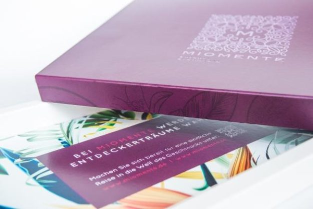 Kochkurs-Gutschein – Geschenkbox veredelt mit einer schimmernden Heißprägefolie